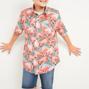 Pink Flamingo Button-up Shirt Kids L